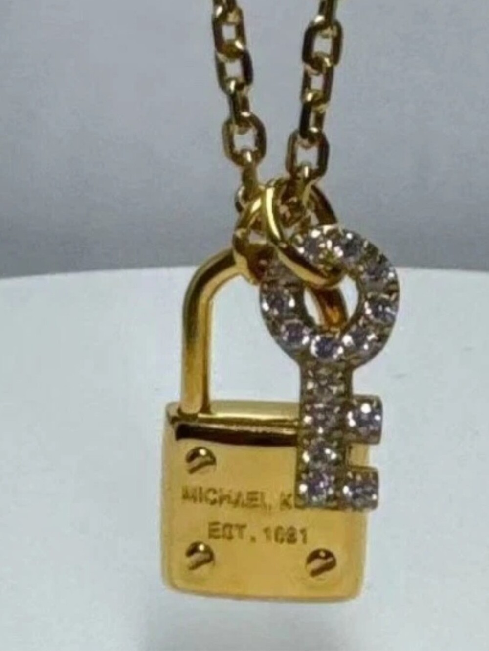 Michael Kors Gold Padlock & Crystal Key Pendant Necklace NWOT